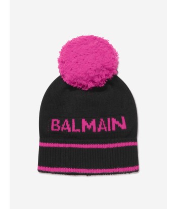 Balmain Girls Knitted Beanie Hat in Black chez Cornerstreet bien 