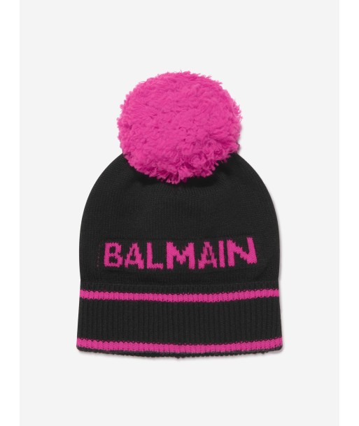 Balmain Girls Knitted Beanie Hat in Black chez Cornerstreet bien 