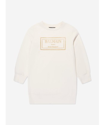 Balmain Girls Logo Sweater Dress in Ivory meilleur choix