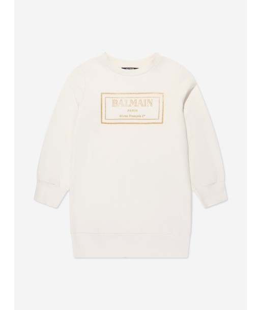 Balmain Girls Logo Sweater Dress in Ivory meilleur choix