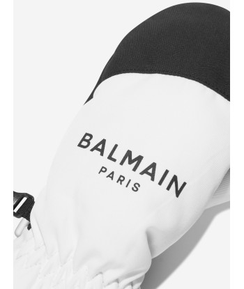 Balmain Kids Logo Ski Mittens in White de pas cher