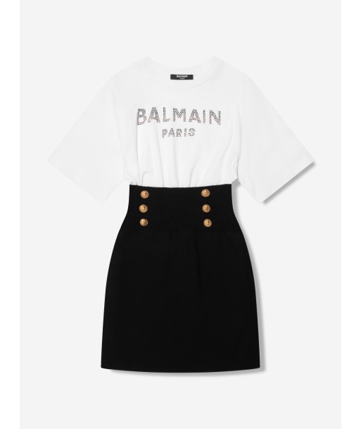 Balmain Girls Buttoned T-Shirt Dress in White du meilleur 