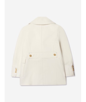 Balmain Girls Long Coat in Ivory pas cher 