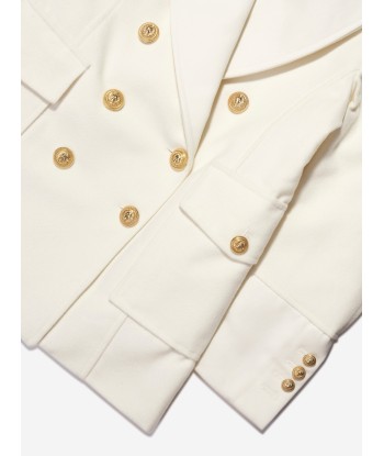 Balmain Girls Long Coat in Ivory pas cher 