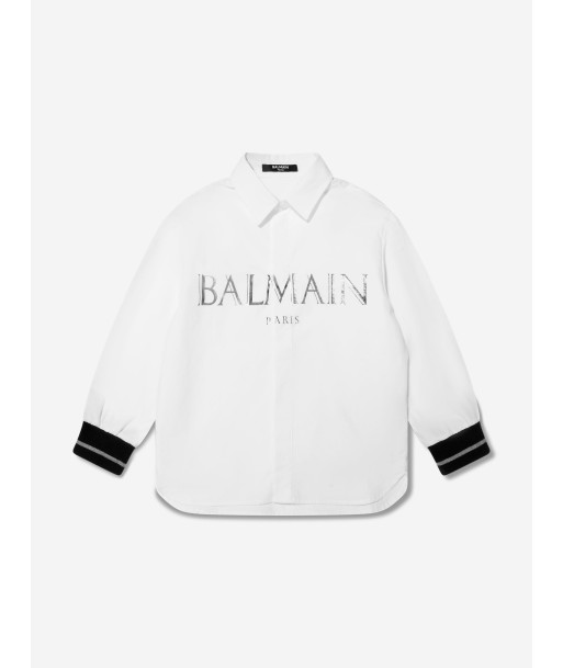 Balmain Boys Logo Print Shirt in White Venez acheter