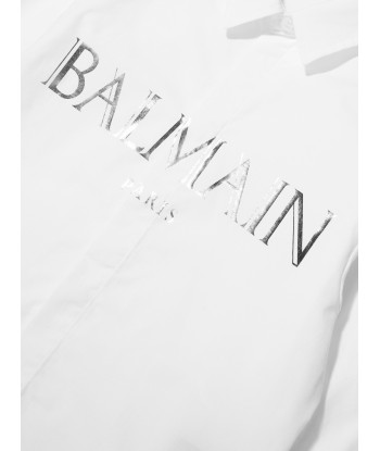 Balmain Boys Logo Print Shirt in White Venez acheter