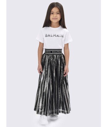 Balmain Girls Pleated Skirt in Silver chez Cornerstreet bien 