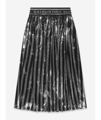 Balmain Girls Pleated Skirt in Silver chez Cornerstreet bien 