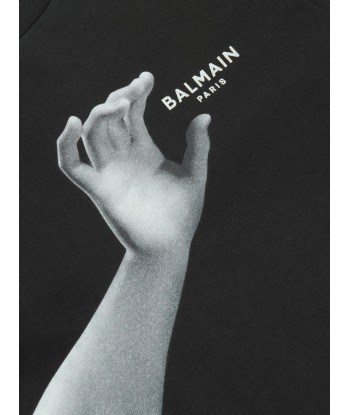 Balmain Boys Graphic Print T-Shirt in Black en ligne des produits 