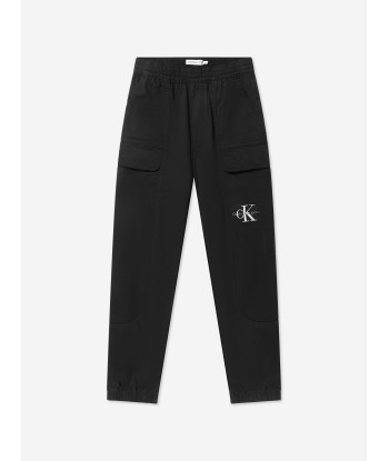 Calvin Klein Boys Sateen Cargo Joggers in Black de pas cher