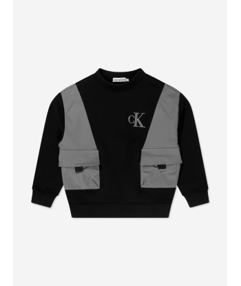 Calvin Klein Boys Mix Media Sweatshirt in Black Découvrez la collection