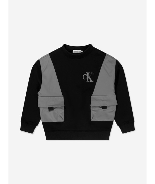 Calvin Klein Boys Mix Media Sweatshirt in Black Découvrez la collection