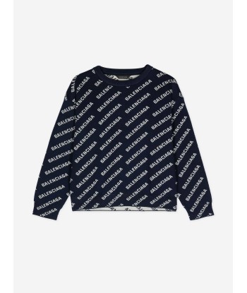 Balenciaga Kids All Over Logo Sweatshirt in Navy Fin de série