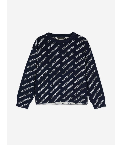 Balenciaga Kids All Over Logo Sweatshirt in Navy Fin de série