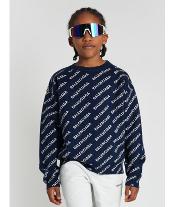 Balenciaga Kids All Over Logo Sweatshirt in Navy Fin de série