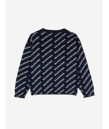 Balenciaga Kids All Over Logo Sweatshirt in Navy Fin de série