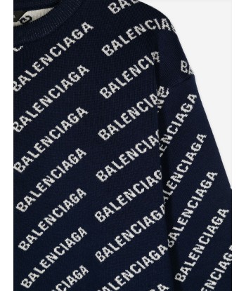 Balenciaga Kids All Over Logo Sweatshirt in Navy Fin de série