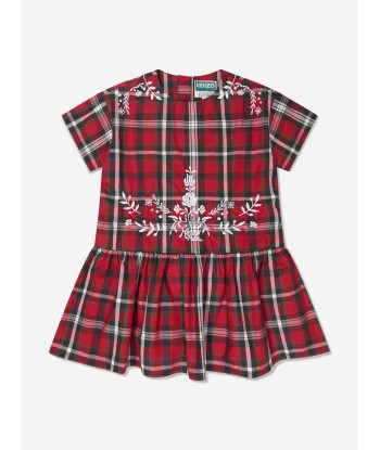 KENZO Girls Checked Embroidered Dress in Red en ligne