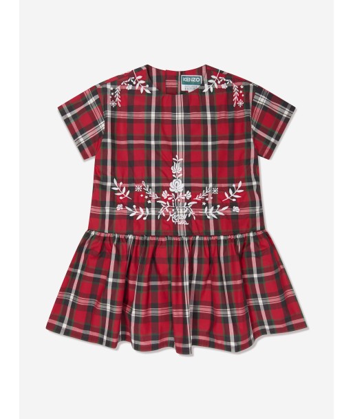 KENZO Girls Checked Embroidered Dress in Red en ligne