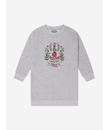 KENZO Girls Embroidered Sweater Dress in Grey outlet