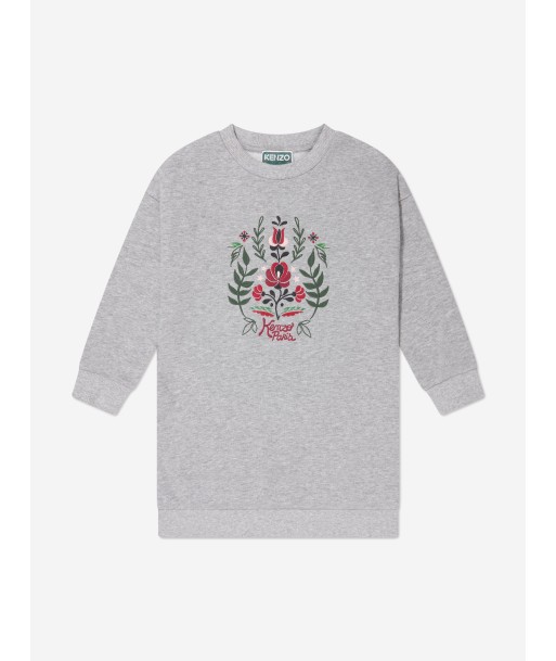 KENZO Girls Embroidered Sweater Dress in Grey outlet