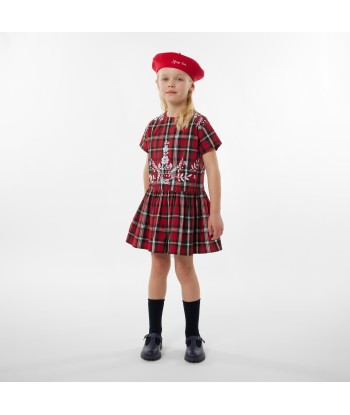 KENZO Girls Checked Embroidered Dress in Red en ligne