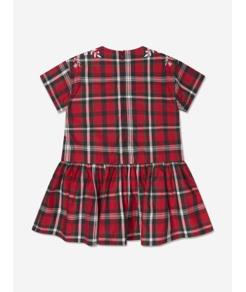 KENZO Girls Checked Embroidered Dress in Red en ligne