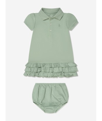 Ralph Lauren Baby Girls Ruffle Dress in Green Véritable concentré