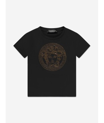 Versace Girls Diamante Logo T-Shirt in Black français