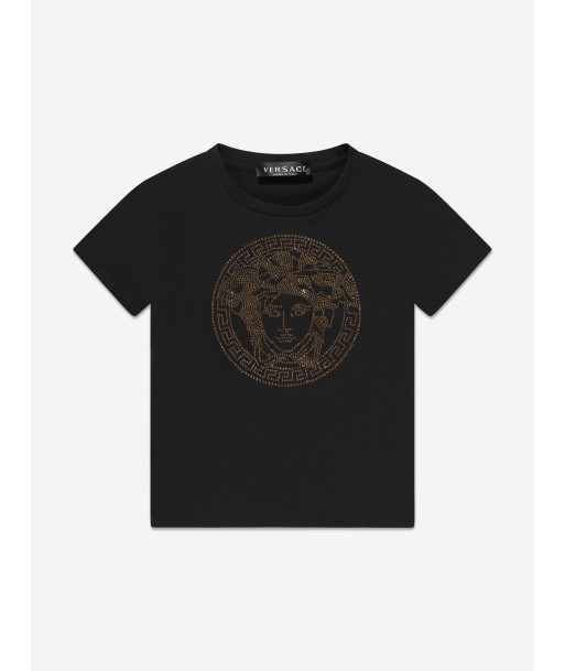 Versace Girls Diamante Logo T-Shirt in Black français