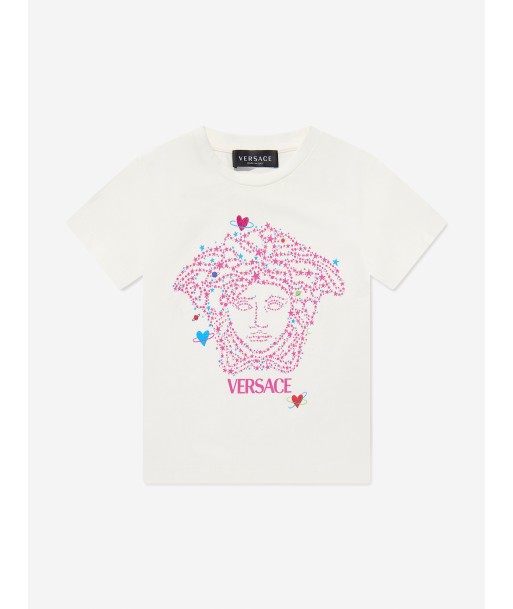 Versace Girls Glitter Logo T-Shirt in White en ligne