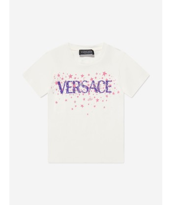 Versace Girls Glitter Medusa Logo T-Shirt in White est présent 