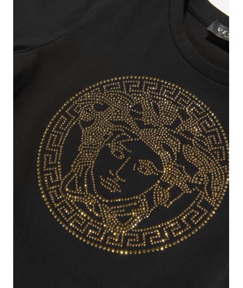 Versace Girls Diamante Logo T-Shirt in Black français