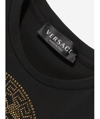 Versace Girls Diamante Logo T-Shirt in Black français