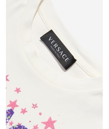 Versace Girls Glitter Medusa Logo T-Shirt in White est présent 