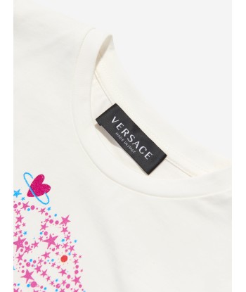 Versace Girls Glitter Logo T-Shirt in White en ligne