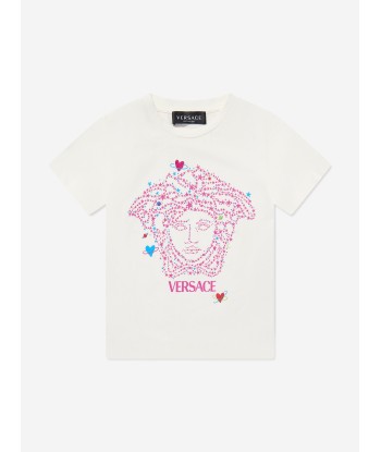 Versace Girls Glitter Logo T-Shirt in White en ligne