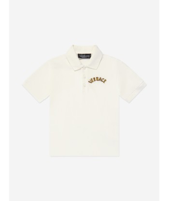 Versace Boys Logo Polo Shirt in White basket pas cher