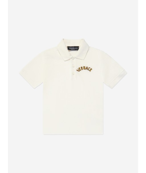 Versace Boys Logo Polo Shirt in White basket pas cher