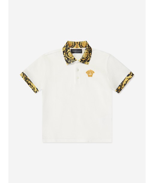 Versace Boys Barocco Logo Polo Shirt in White Comparez et commandez 