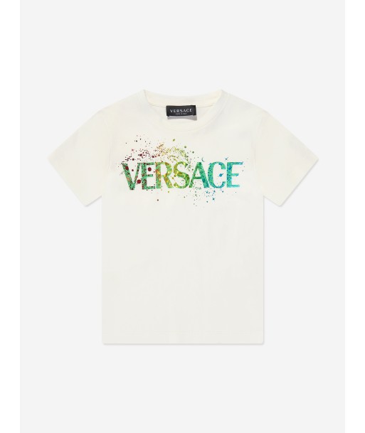 Versace Boys Logo T-Shirt in White Livraison rapide