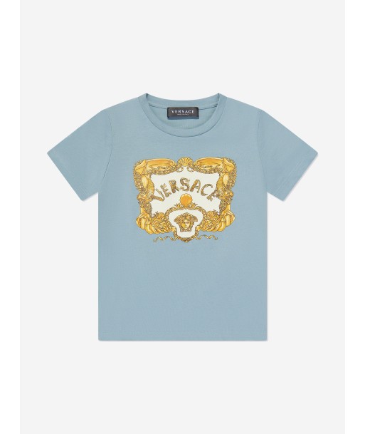 Versace Boys Logo Print T-Shirt in Blue d'Europe débarque