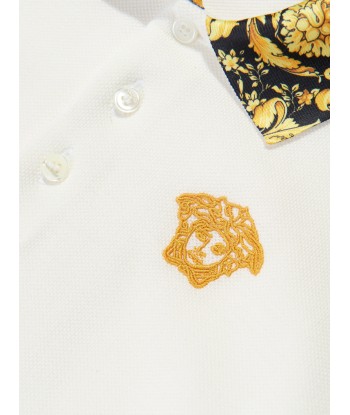 Versace Boys Barocco Logo Polo Shirt in White Comparez et commandez 