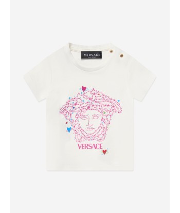 Versace Baby Girls Glitter Logo T-Shirt in White Comparez et commandez 