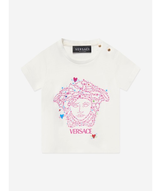 Versace Baby Girls Glitter Logo T-Shirt in White Comparez et commandez 