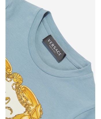 Versace Boys Logo Print T-Shirt in Blue d'Europe débarque