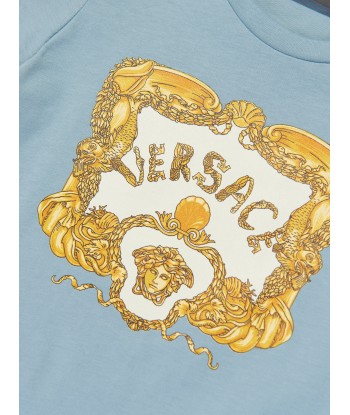 Versace Boys Logo Print T-Shirt in Blue d'Europe débarque