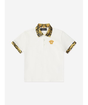 Versace Boys Barocco Logo Polo Shirt in White Comparez et commandez 