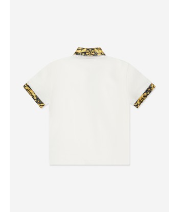 Versace Boys Barocco Logo Polo Shirt in White Comparez et commandez 