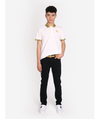 Versace Boys Barocco Logo Polo Shirt in White Comparez et commandez 